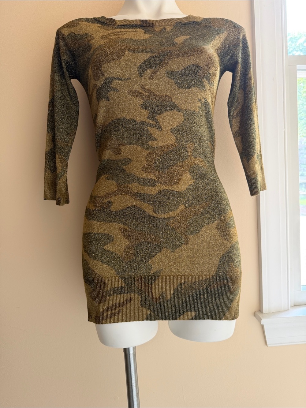 INC International Concepts Olive & Brown Camo Crewneck Sweater Dress